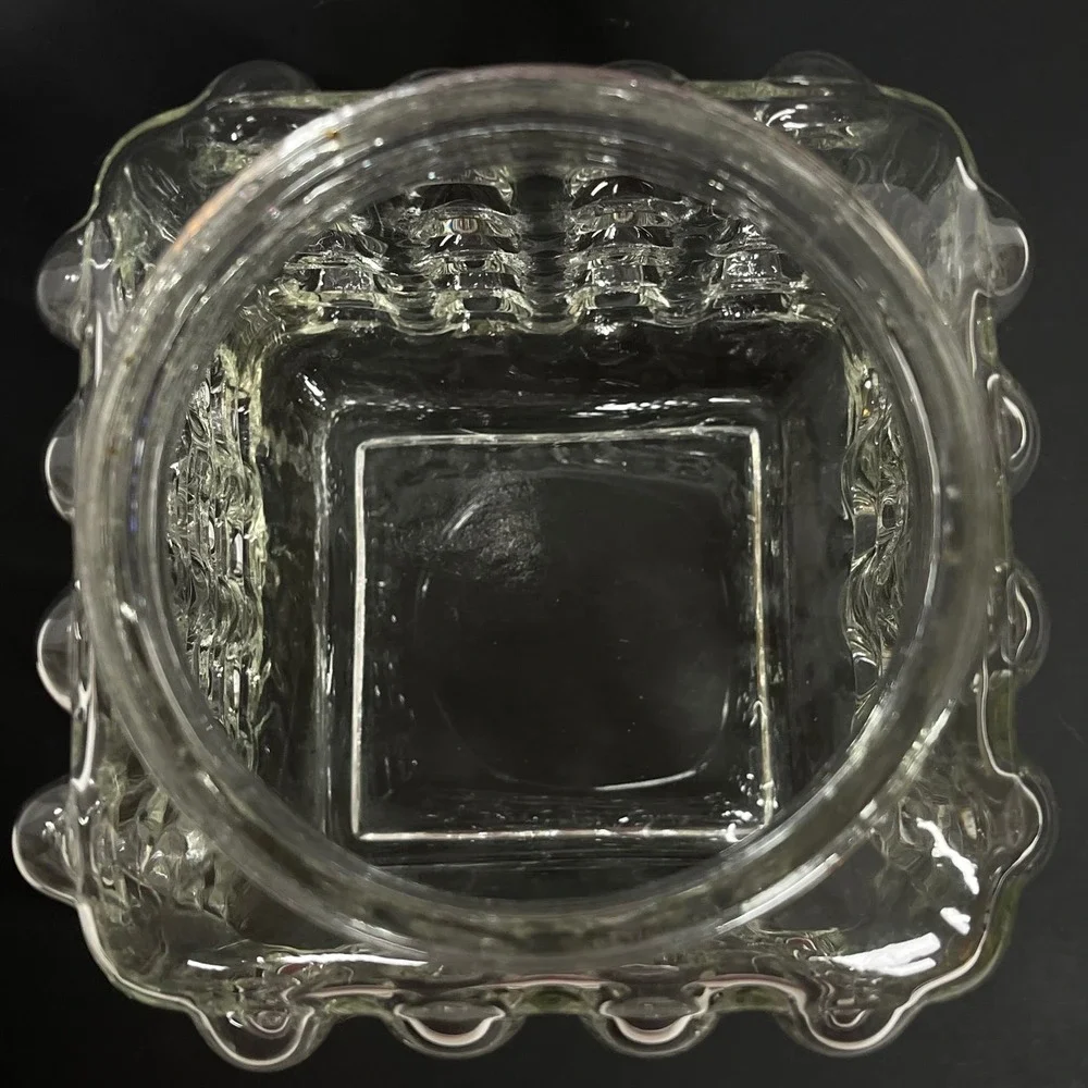 Vintage Hobnail Glass Apothecary Canister Jar Clear Square Ceramic Lid MCM Retro